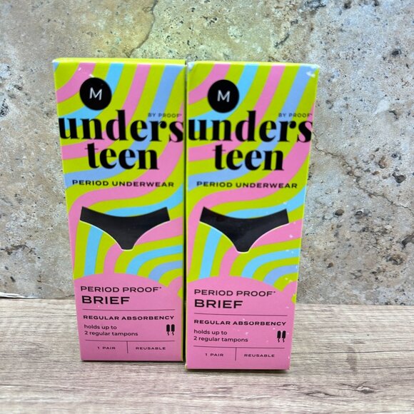 Unders Teen by Proof Lot Of 2 Size M Black Period Underwear Brief Reg. Absorbenc - Picture 1 of 9